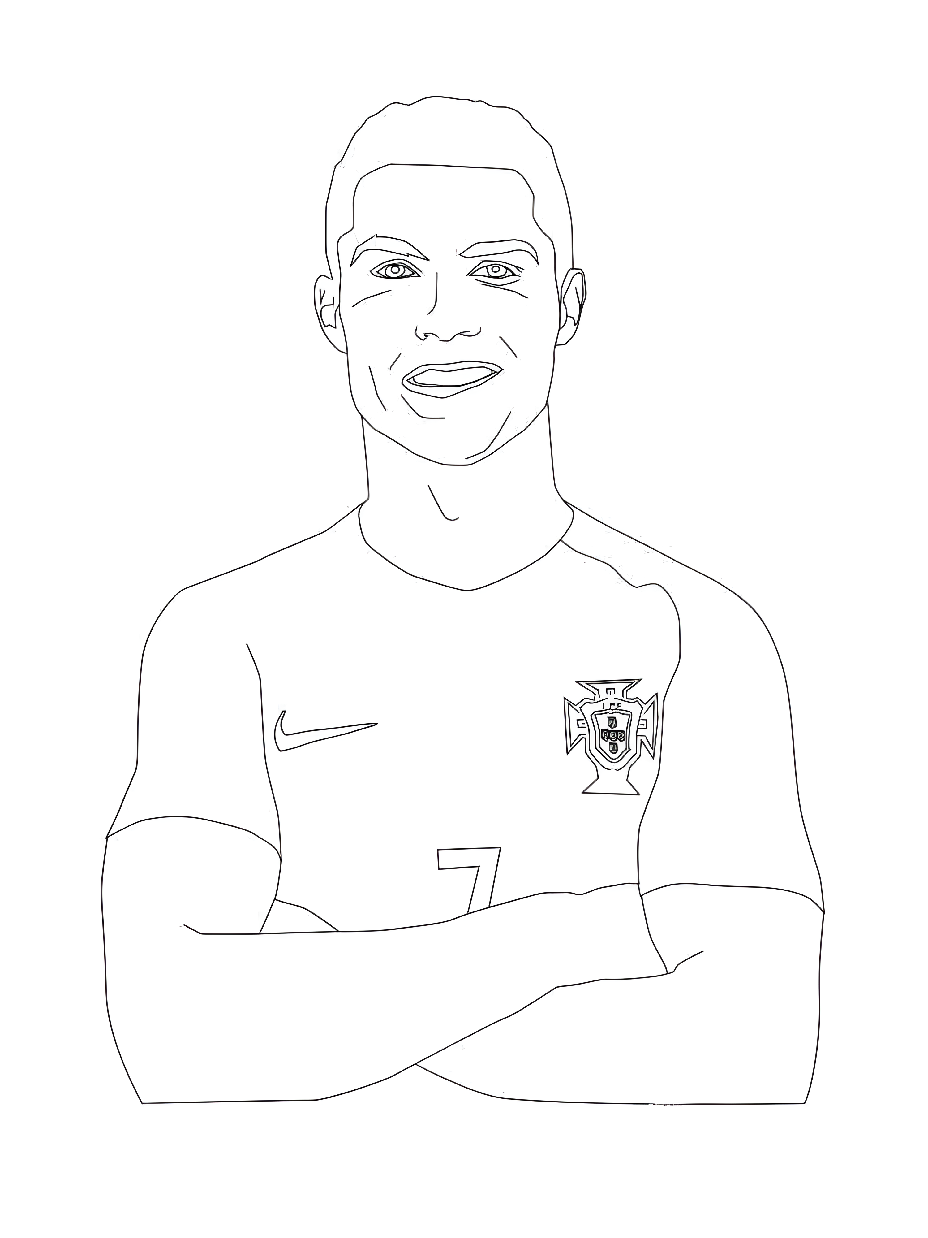 Ο Cristiano Ronaldo ποζάρει με σταυρωμένα χέρια φορώντας τη φανέλα της Πορτογαλίας, σε σχέδιο για ζωγραφική.