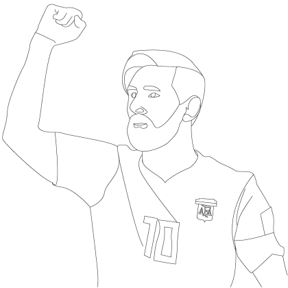 Ο Lionel Messi σηκώνει τη γροθιά του φορώντας τη φανέλα της Αργεντινής, σε σχέδιο για ζωγραφική.