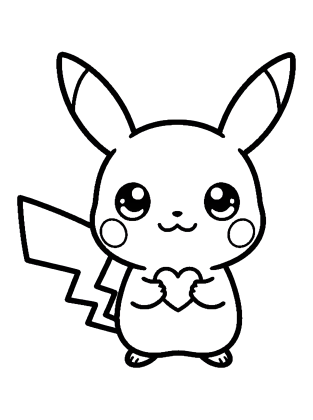Ο Pikachu χαμογελά με τα χέρια ενωμένα μπροστά στο στήθος, σε σχέδιο Pokémon για ζωγραφική.