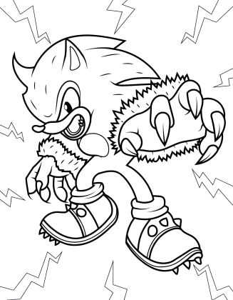 Ο Sonic στέκεται σε δυναμική στάση και απλώνει τα μεγάλα νύχια του, σε σχέδιο Sonic για ζωγραφική.