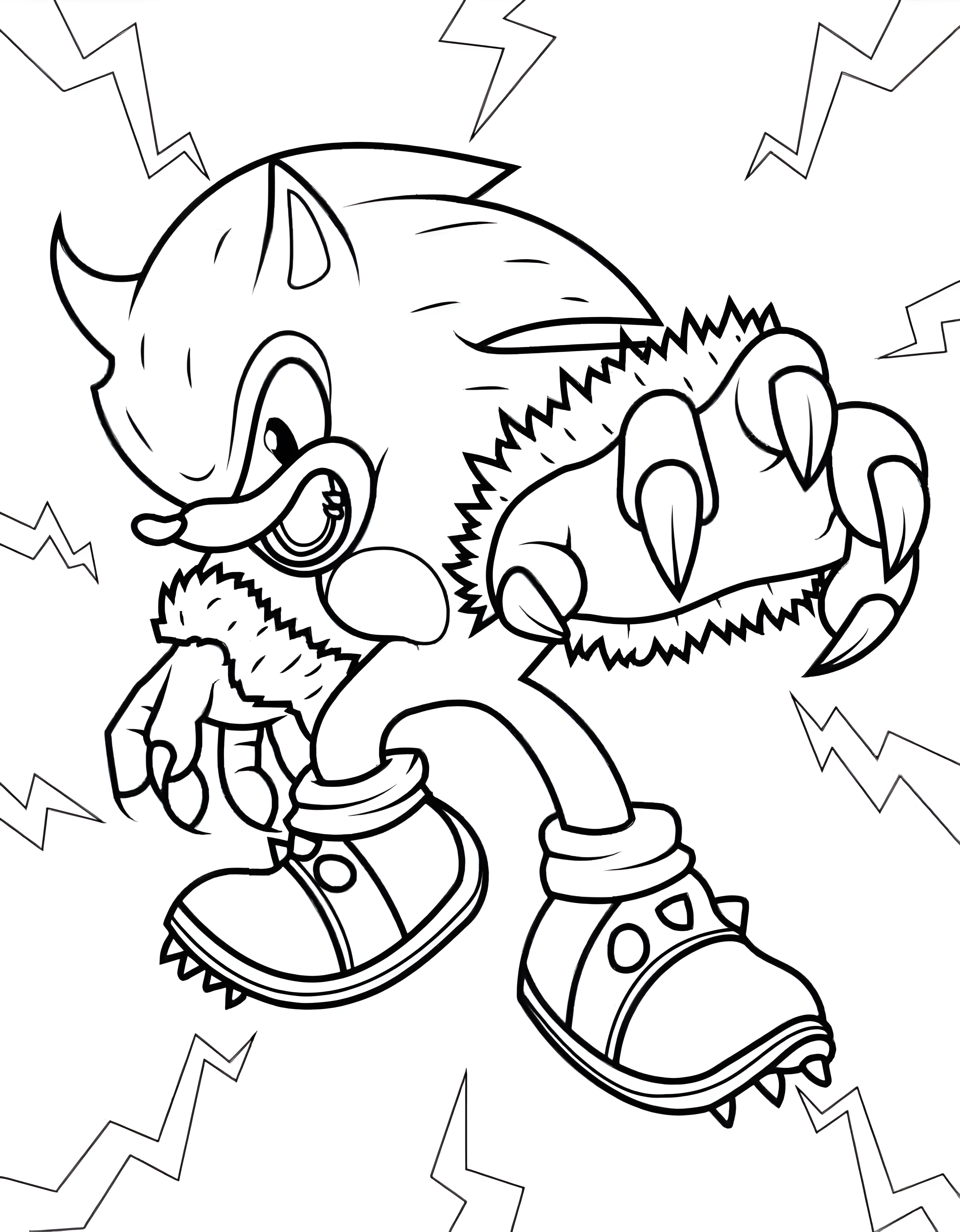 Ο Sonic στέκεται σε δυναμική στάση και απλώνει τα μεγάλα νύχια του, σε σχέδιο Sonic για ζωγραφική.
