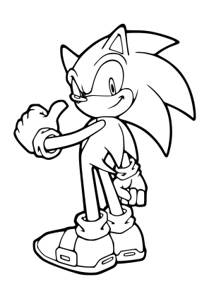 Ο Sonic χαμογελά και τεντώνει το γαντοφορεμένο χέρι του σε ασπρόμαυρο σχέδιο για ζωγραφική.
