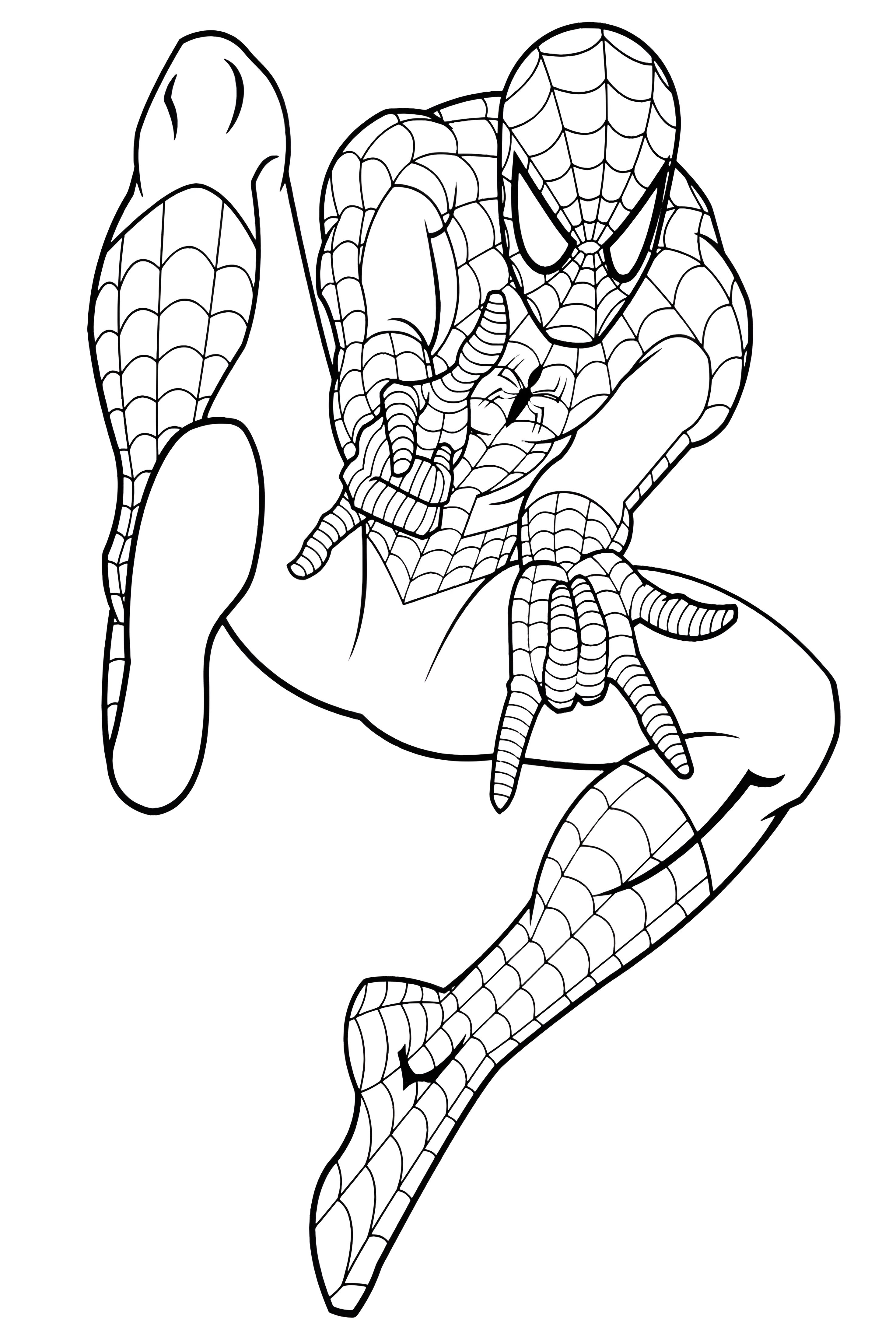 Ο Spiderman, με τη μάσκα και τον ιστό του, απλώνει τα χέρια προς τον θεατή σε σχέδιο για ζωγραφική.